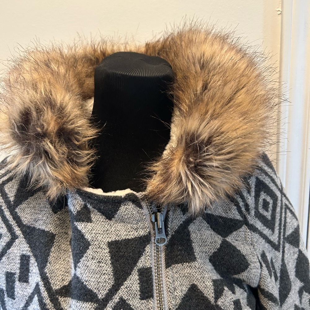 Volcom Showdown Jacket Coat Wool Blend Tribal Fur… - image 5